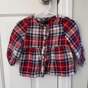Baby Gap 18-24 month navy and red plaid ruffle button top